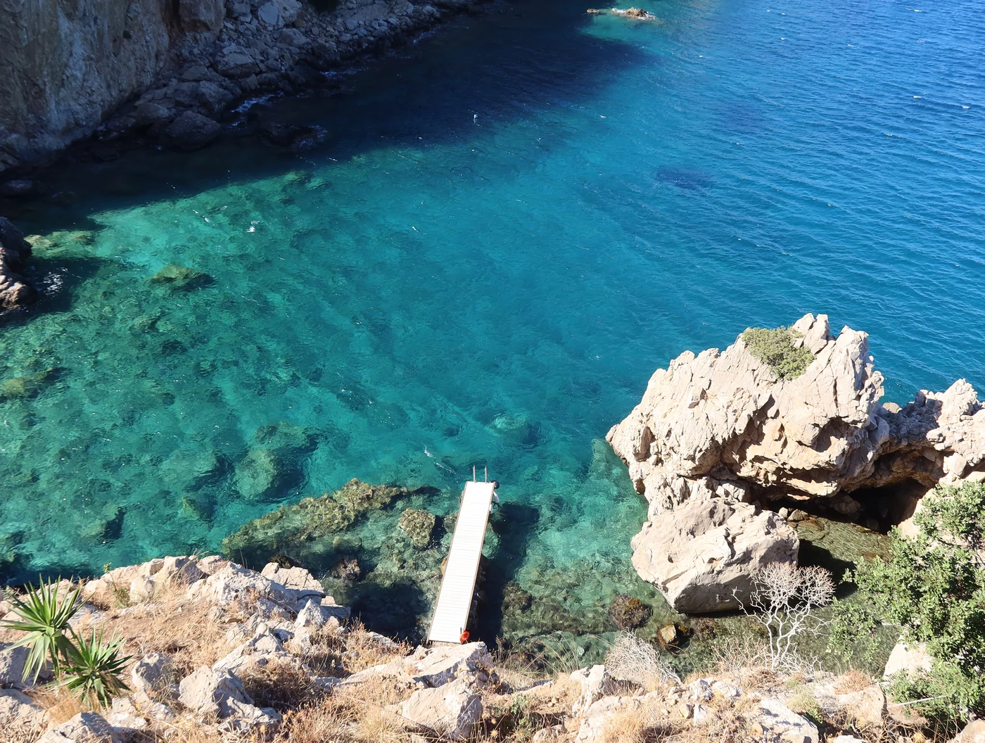 Private hidden beach cove with crystal-clear water accessible only to Meltemi Villa guests, Heraklion Crete