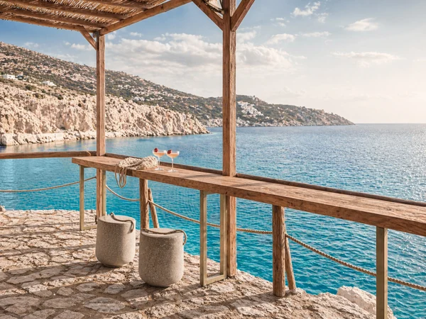 Cliffside bar with sea and cove views — Meltemi Villa