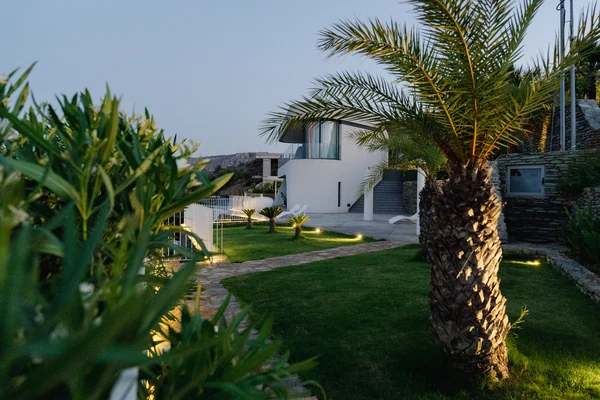 Meltemi Villa exterior with infinity pool and sea views